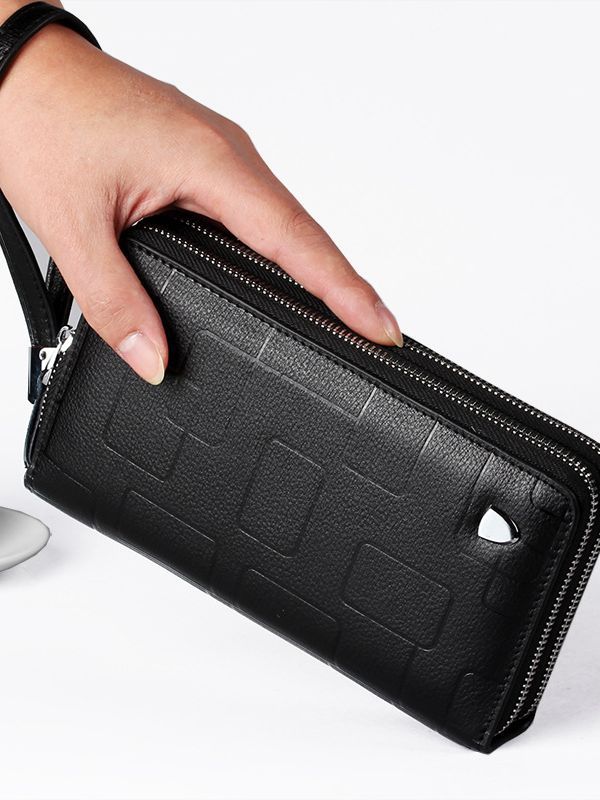 Men's Fashion Double Zip Clutch Long Genuine Men's Handbags