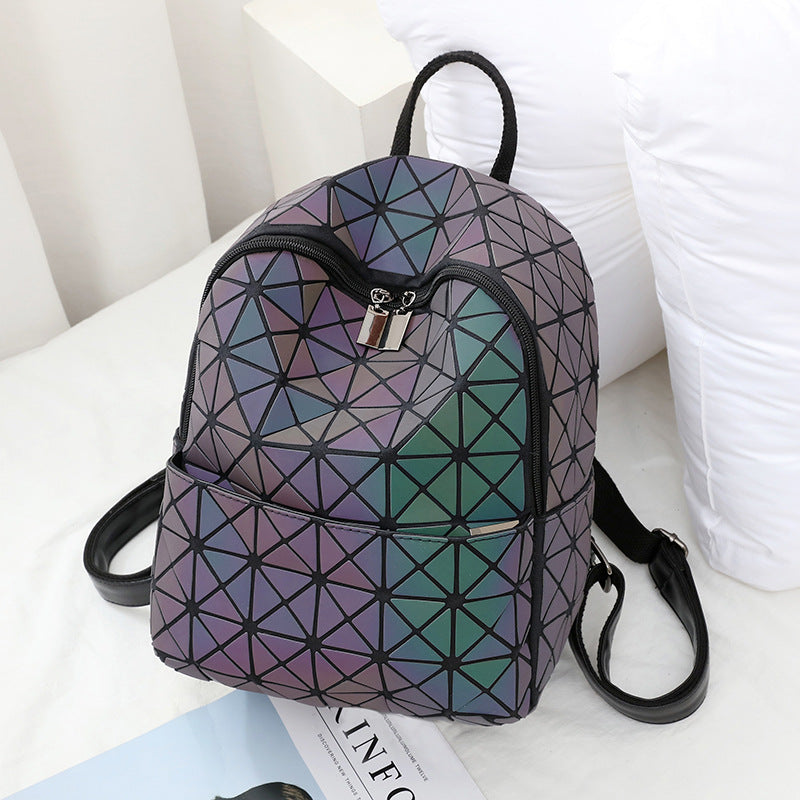 Women's Geometric Trend Rhombus Luminous Color Changing Backpacks