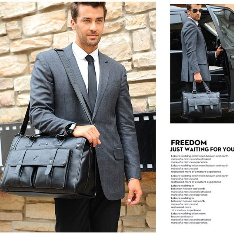 Men's High-grade British Retro Leather Computer Business Bags