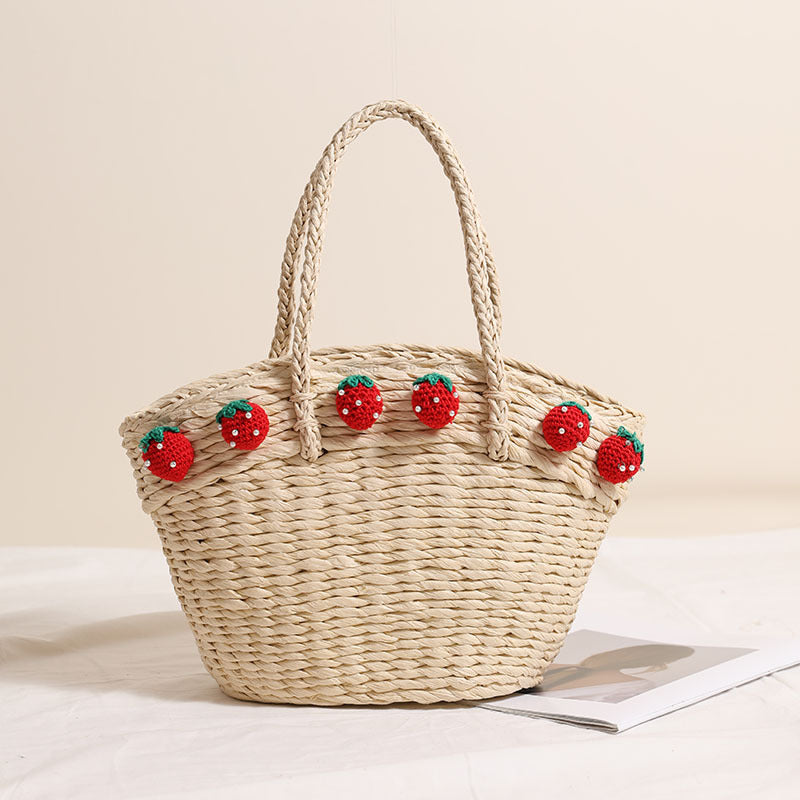 Vegetable Basket Hand Carrying Large Capacity Straw Bags