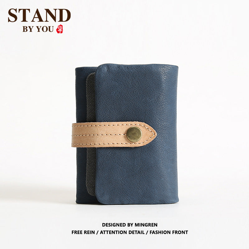 Men's Handmade Short Genuine Leather Trifold First Men's Wallet