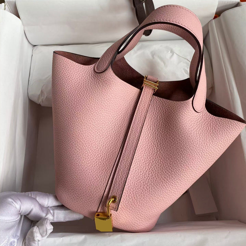 Women's Genuine Leather Vegetable Basket Bride Litchi Grain Bags