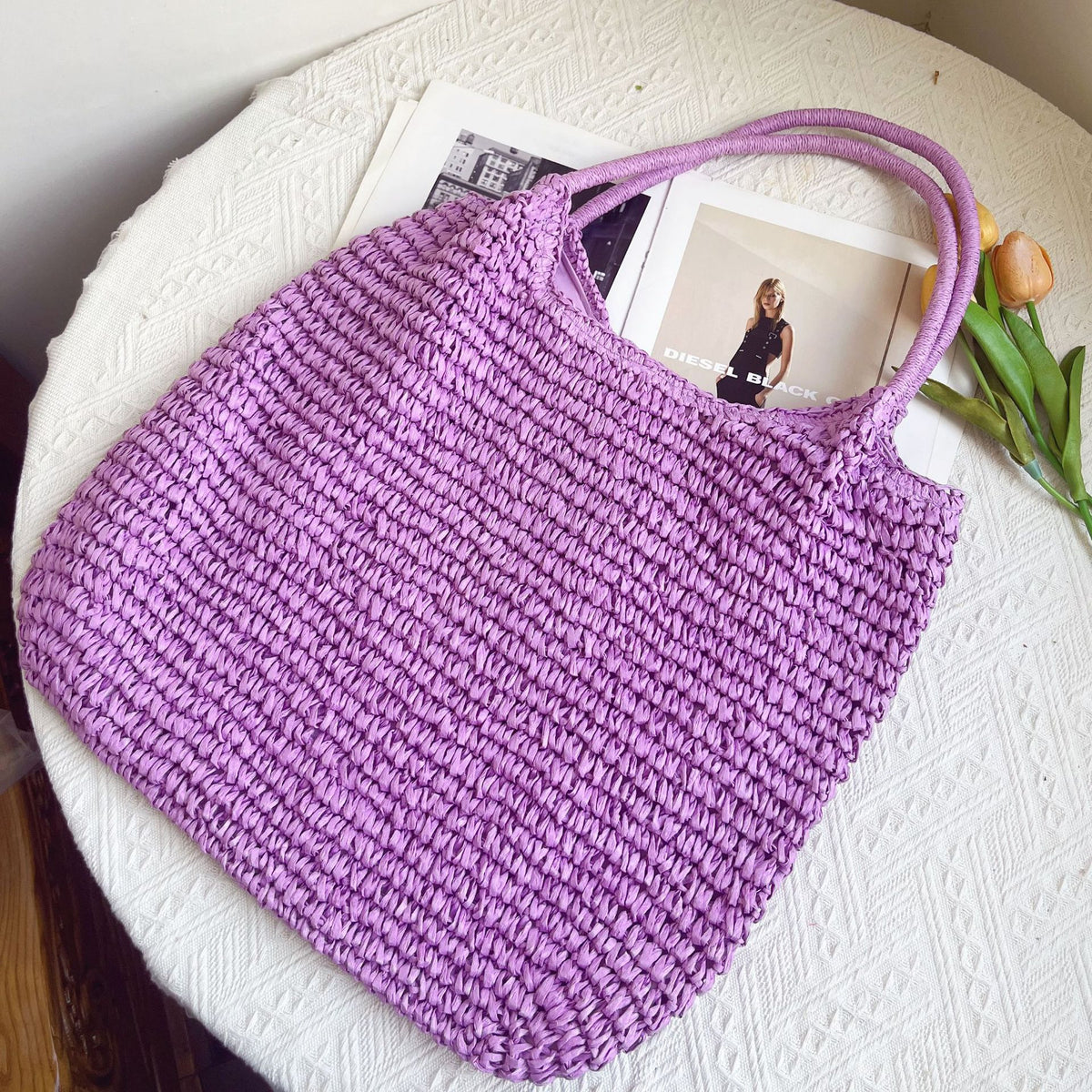 Capacity Straw Simple Style Commuter Hand Women's Shoulder Bag
