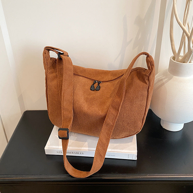 Trendy Female Corduroy Class Large Capacity Shoulder Bags