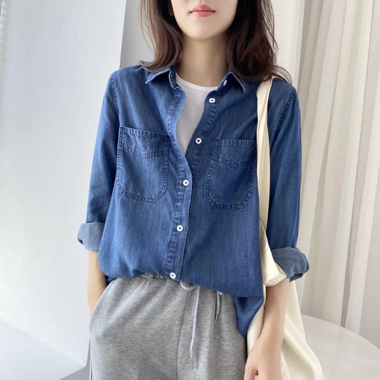 Women's Fashion Wear Thin Loose Casual Denim Blouses