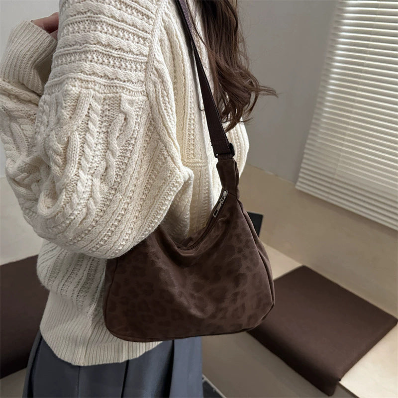 Women's Capacity Deerskin Veet Texture Autumn Leopard Women's Shoulder Bag