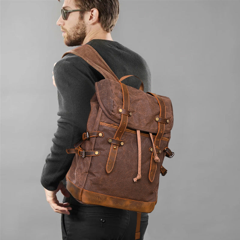 Men's Oil Wax Canvas Crazy Horse Leather Backpacks