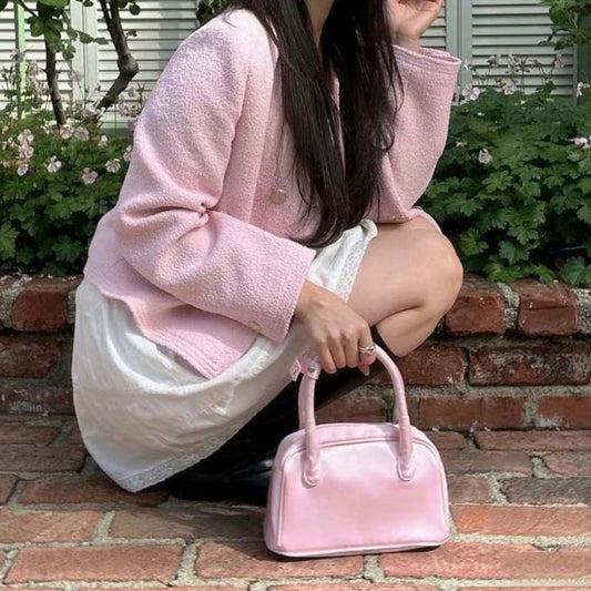 Niche Satin Pink Ballet Style Bowling Handbags