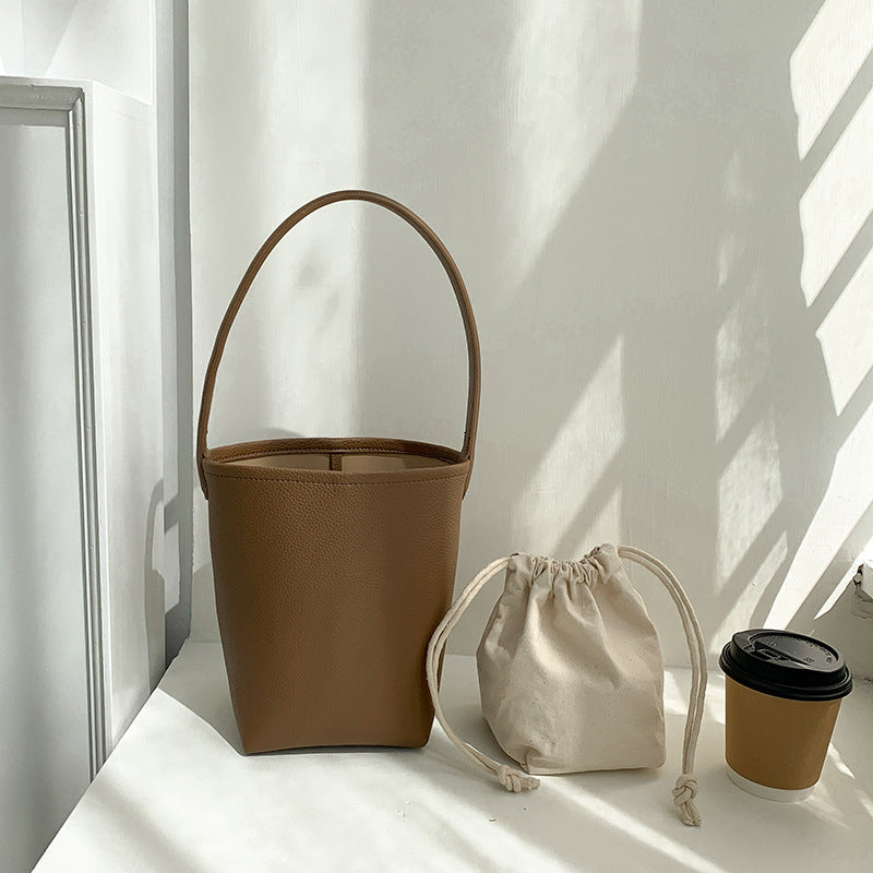 Leather Cylinder Large Capacity Minority Simple Bucket Bags