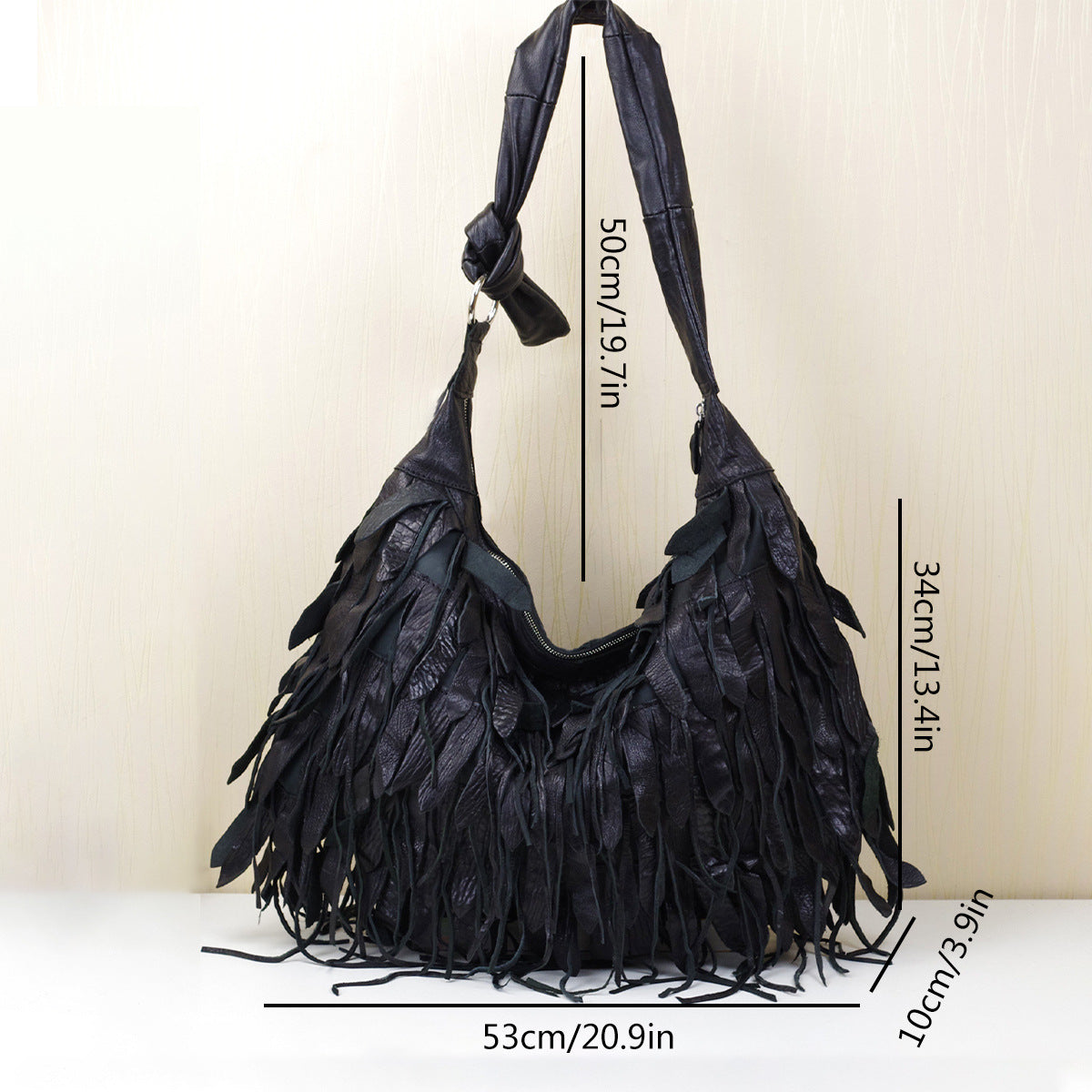 Women's Black Striped Tassel Special Soft Hobo Women's Shoulder Bag