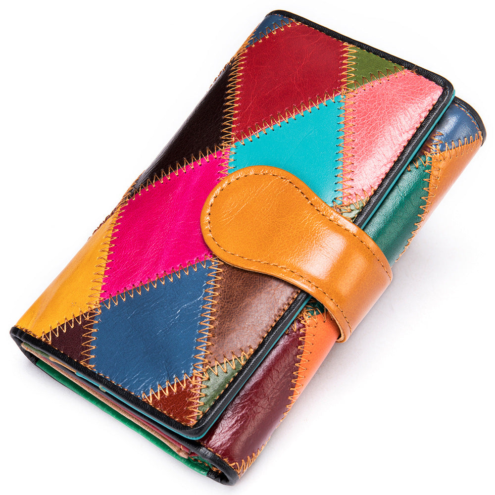 Women's Real Leather Stitching Personalized Minority Long Ladies Wallets