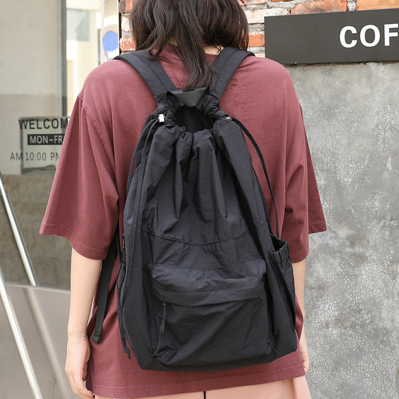 Leisure Artistic Nylon Simple Vintage Crumpled Drawstring Backpacks