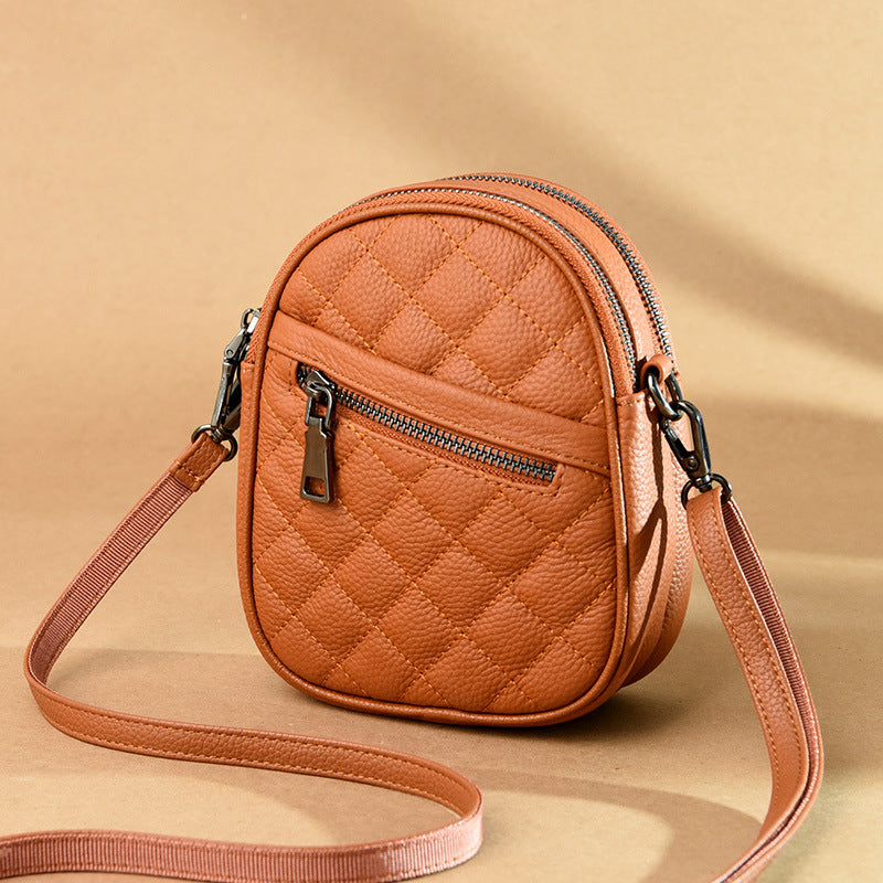 Women's Genuine Leather Fashionable Diamond Embroidery Thread Shoulder Bags