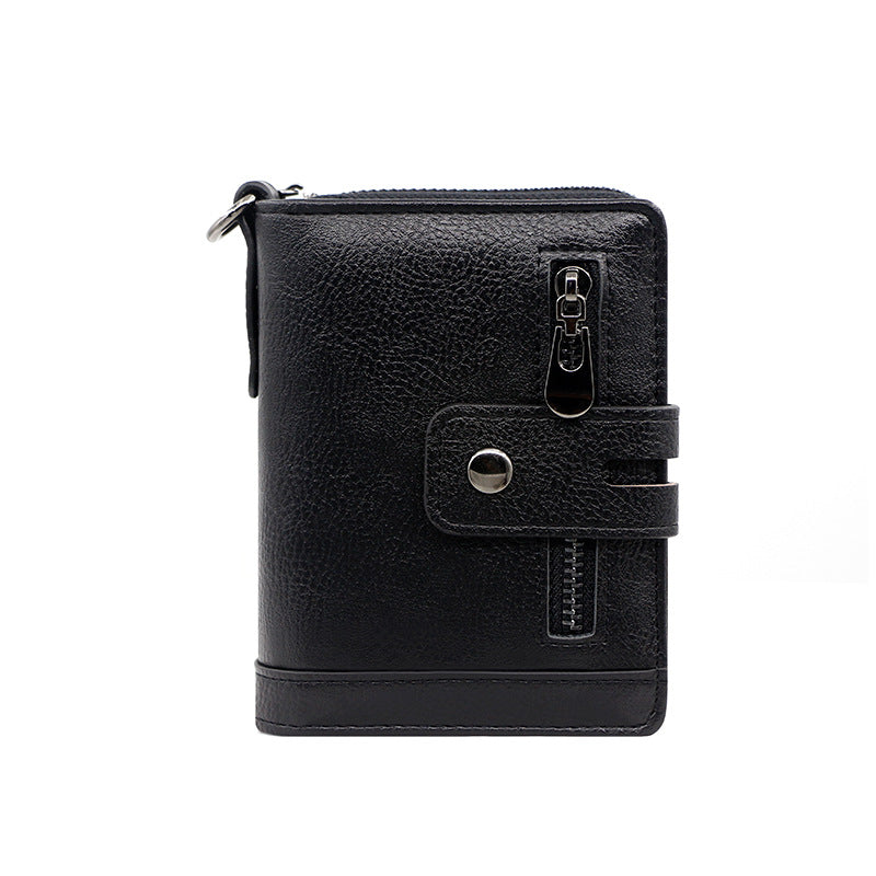 Men's Vintage Short Zipper Hasp 2 Fold Card Holder