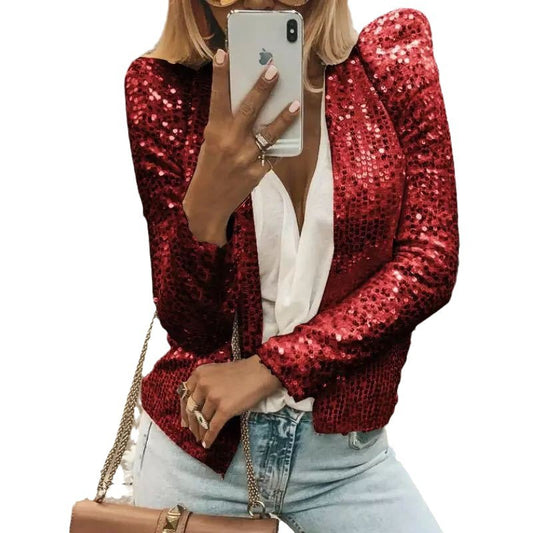 Women's Stand Collar Color Matching Sequins Casual Knitwear