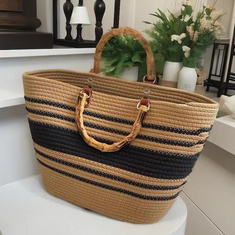 Women's Woven Fashion Bamboo Joint Portable Cotton Rope Women's Handbag