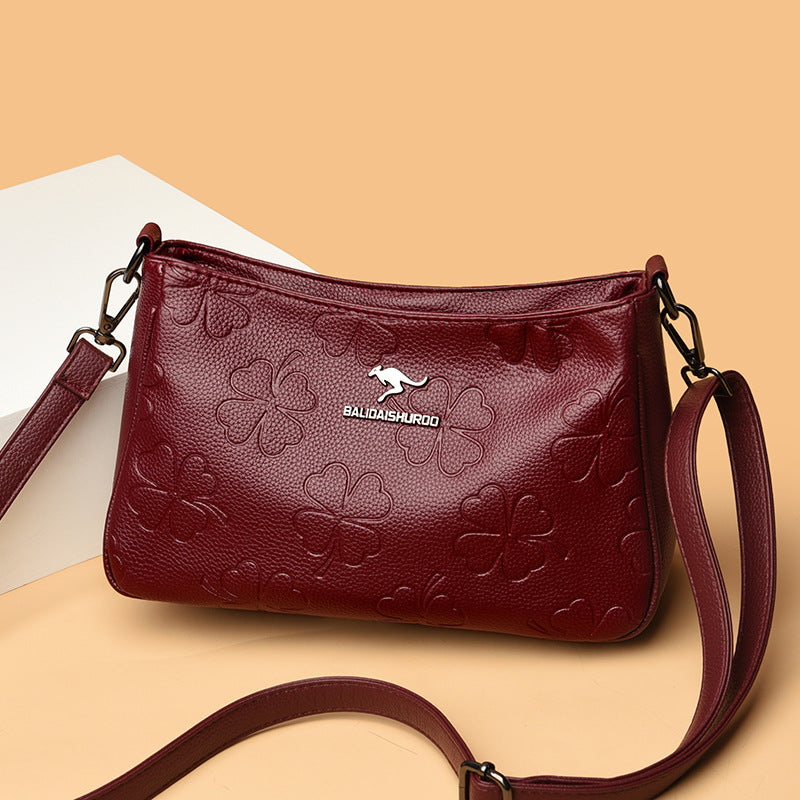 Women's Embossed Classy Mom Simple Portable Grandma Shoulder Bags