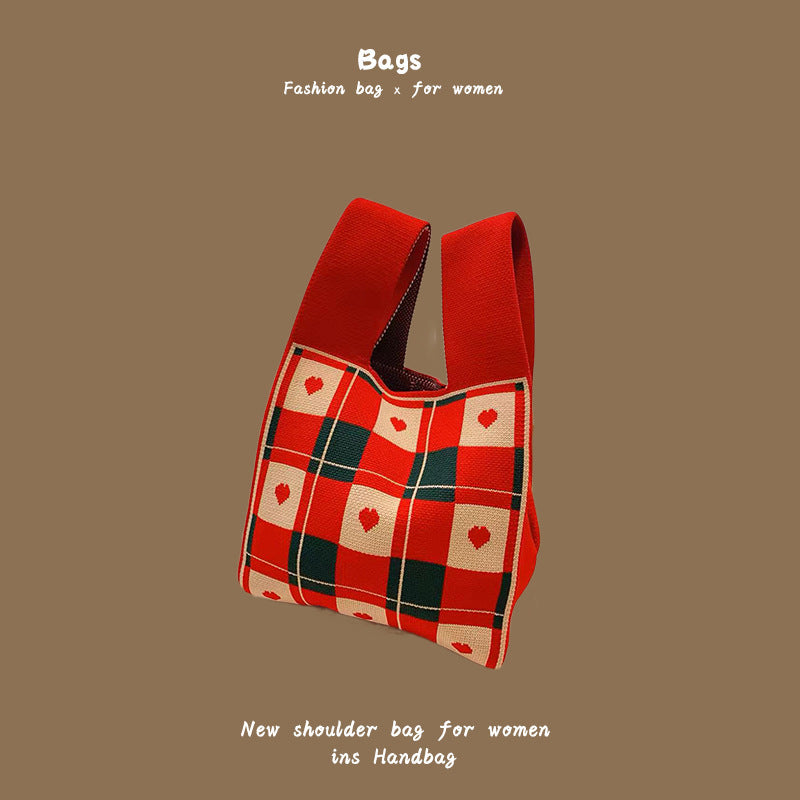 Women's Hand Carrying Box Lunch Contrasting Color Bucket Bags