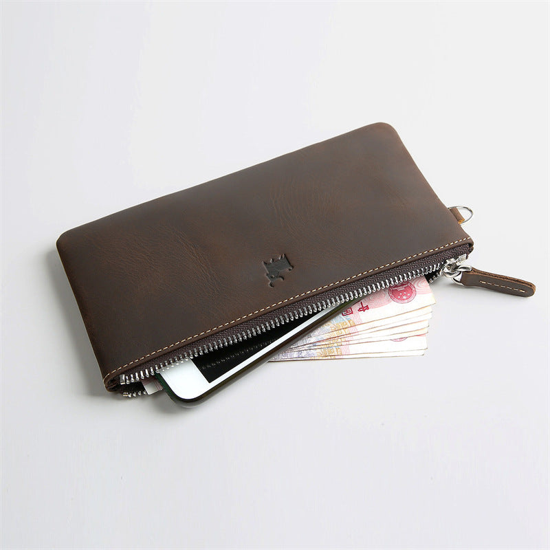 Men's Retro First Layer Cowhide Long Genuine Leather Ladies Wallets