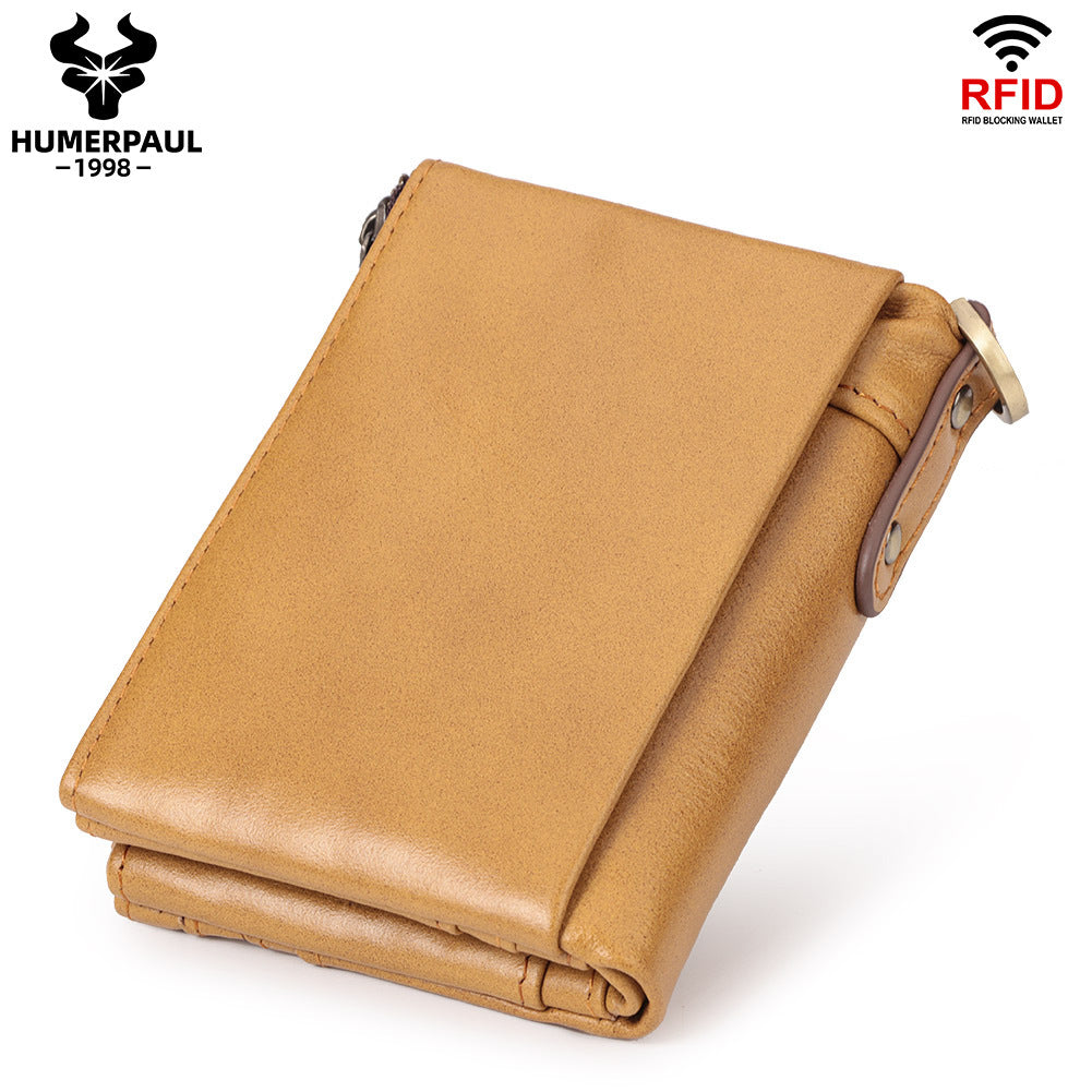 Men's Double Zipper Leather Multiple Slots Crazy Men's Wallets