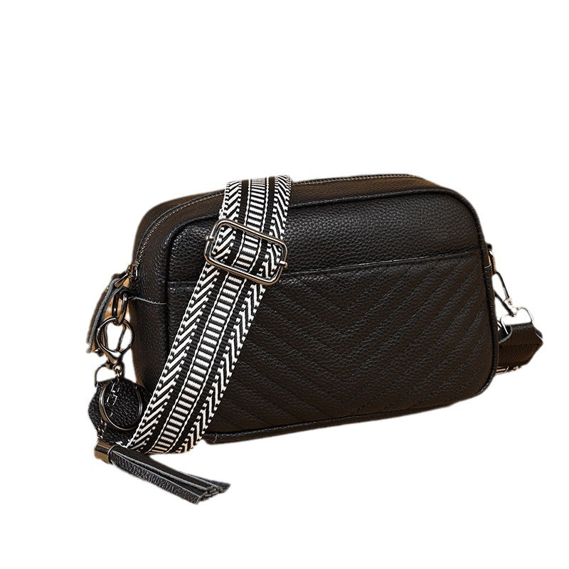 Women's Layer Leather Female Embroidery Thread Solid Crossbody Bags