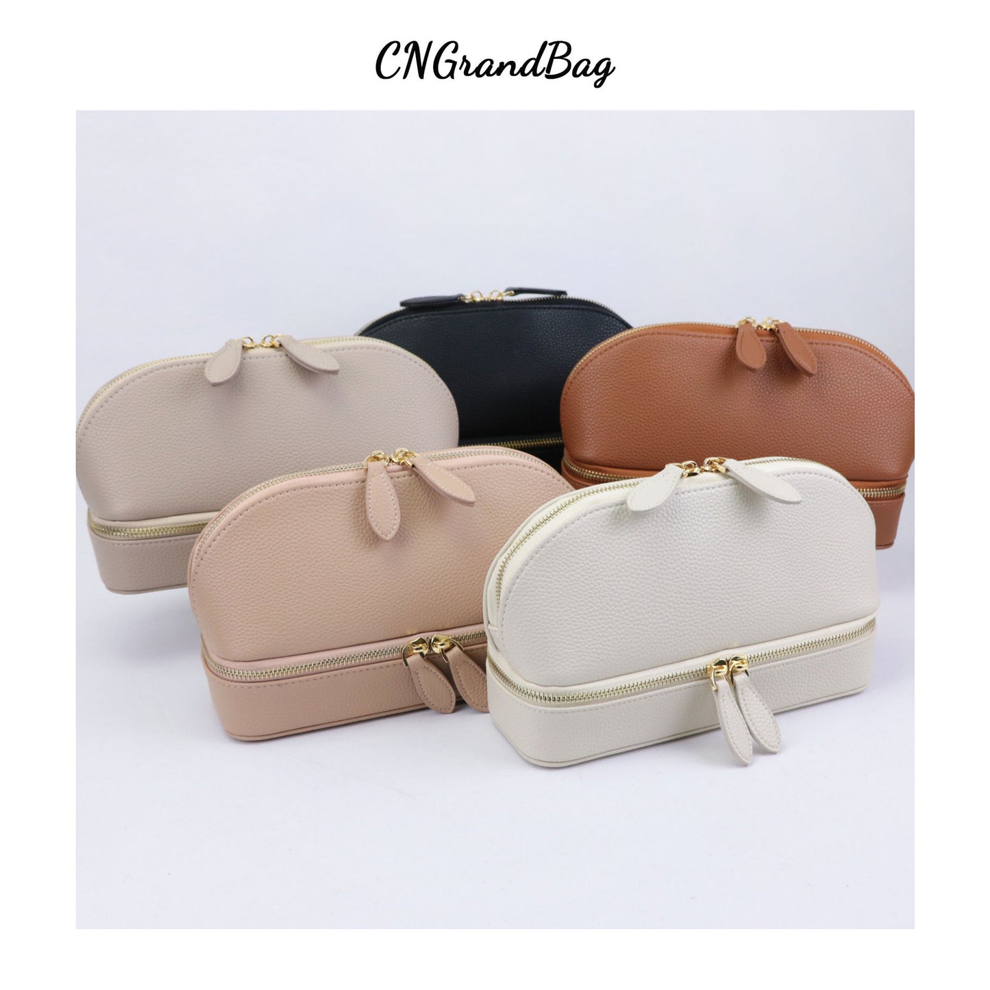 Solid Color Leather Fashion Shell Shape Multifunctional Cosmetic Bags