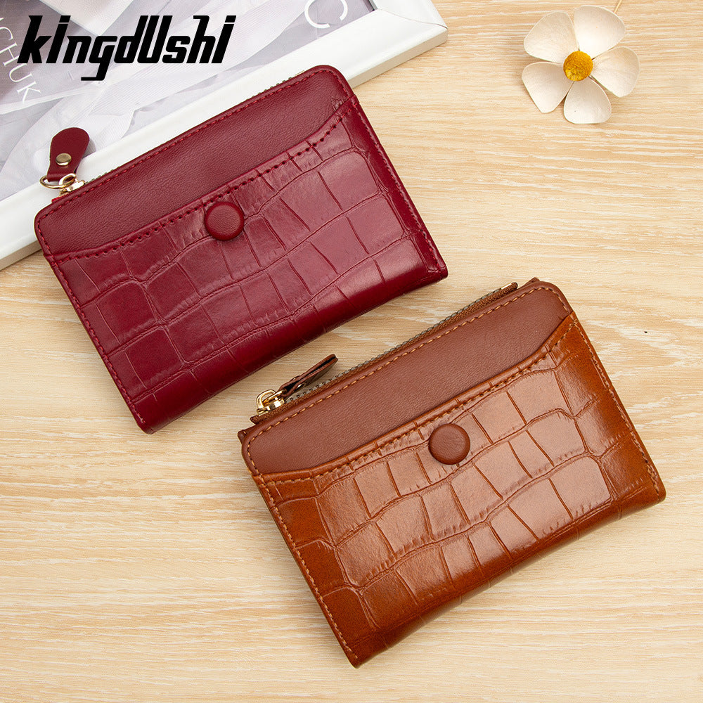 Women's Vintage Stone Pattern Multiple Slots Side Zipper Purses