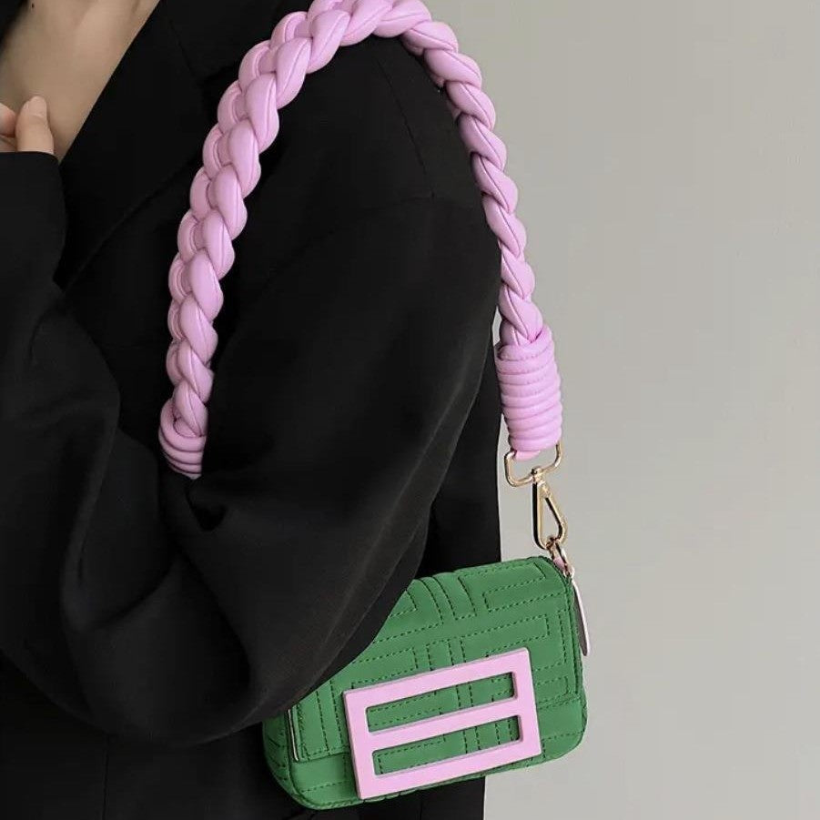 Women's Pink Woven Pouch Underarm Fashionable Contrast Color Oxford Bags