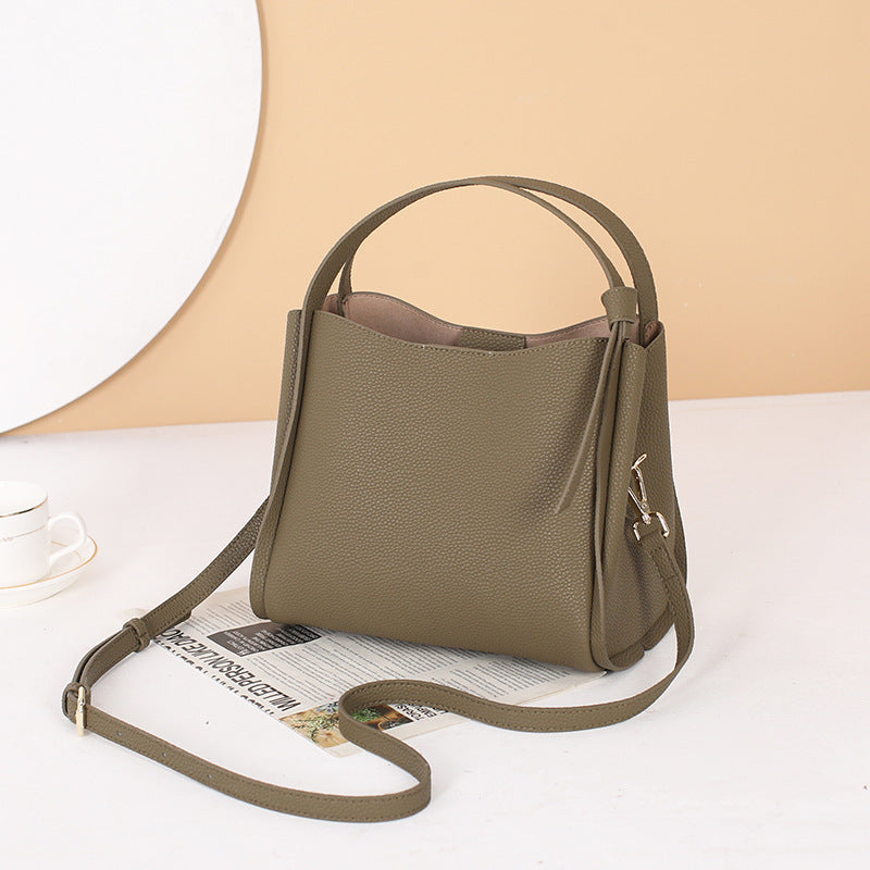 Leather Fashion Cattlehide Clutch Versatile High Sense Large Bucket Bags