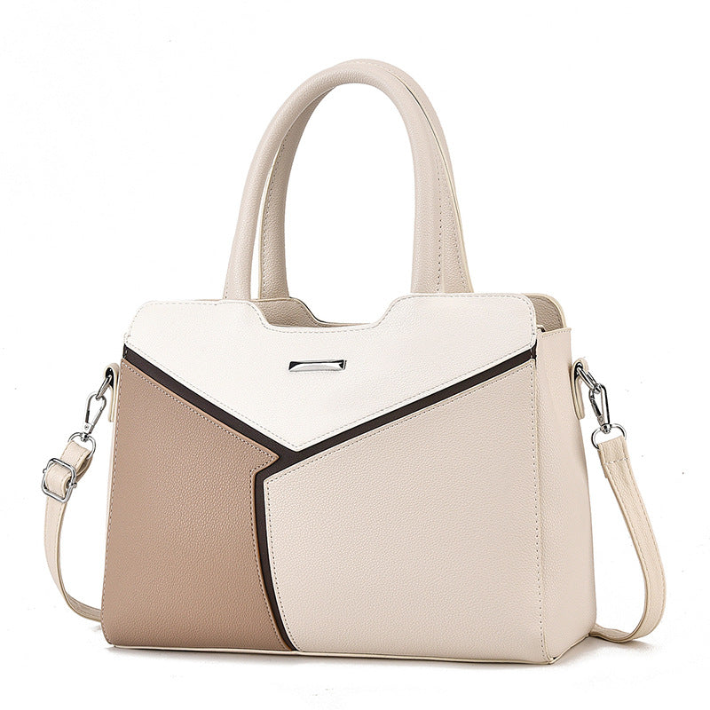 Women's Fashion Stitching Contrast Color Large Capacity Handbags
