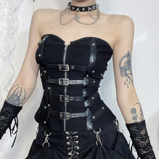Women's Summer Sexy Hot Fishbone Tube Leather Tops