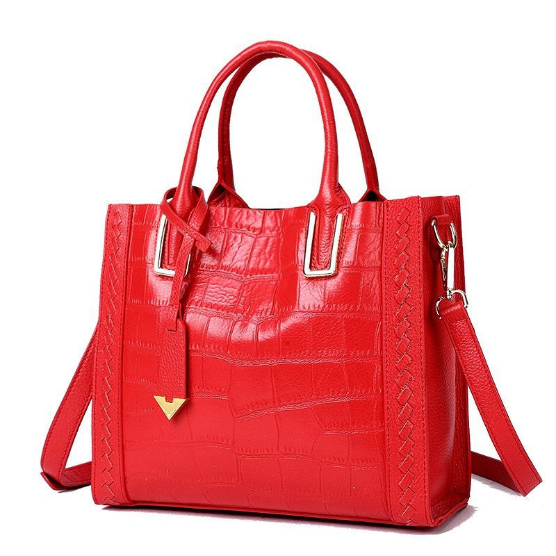 Women's First Layer Cowhide Crocodile Pattern Woven Women's Handbag