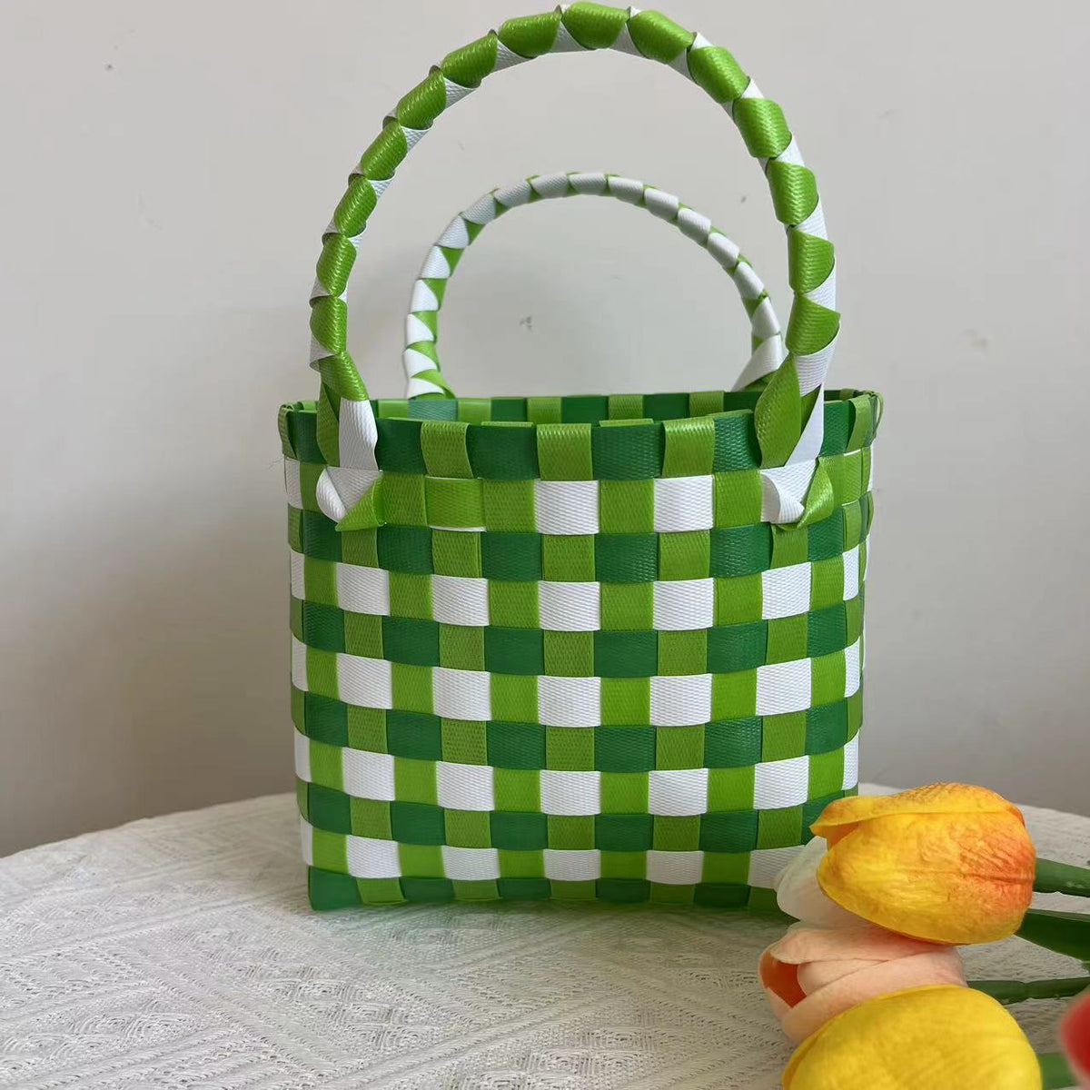 Basket Niche Color Plaid Hand Gift Small Square Bags