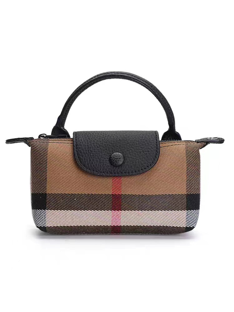 Women's Canvas Plaid Leather High Sense Fashion Shoulder Bags
