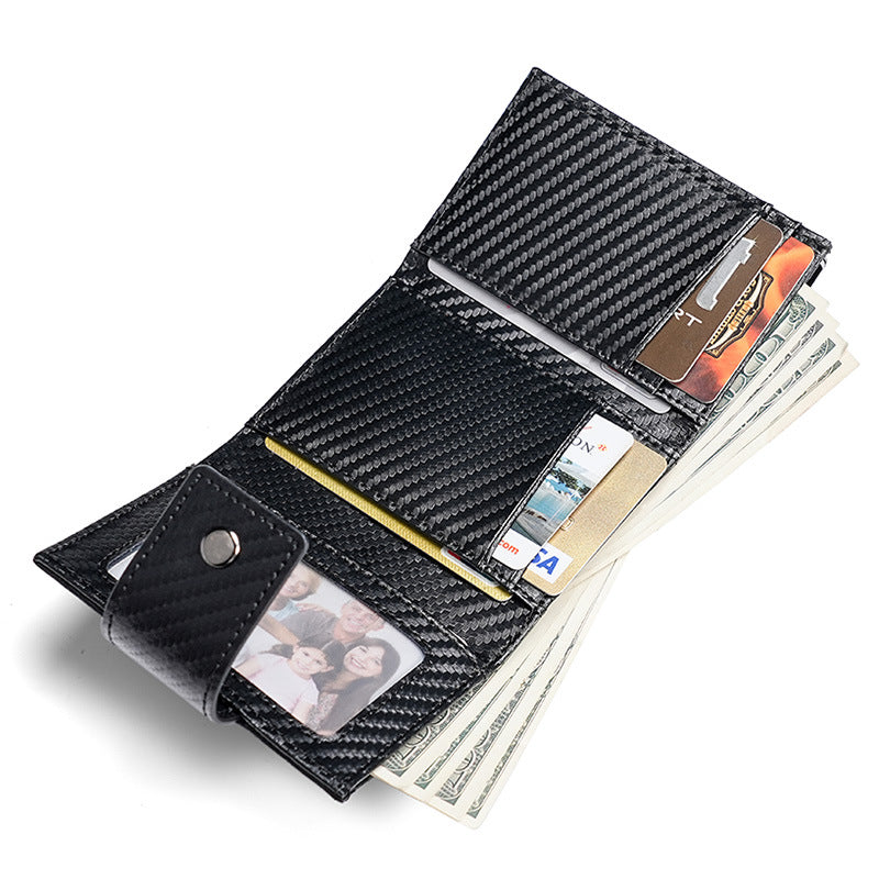 Men's Crazy Horse Leather Automatic Carbon Fiber Card Holder