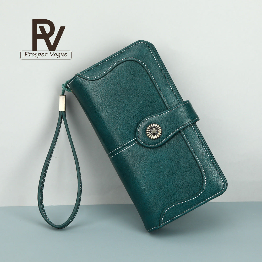 Female Retro Oil Wax Skin Multiple Ladies Wallet