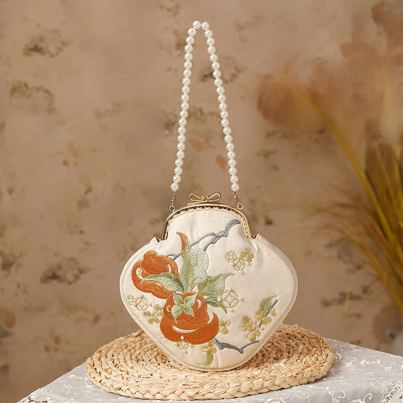 Persimmon Cheng Embroidered Ancient Style Cheongsam Banquet Handle