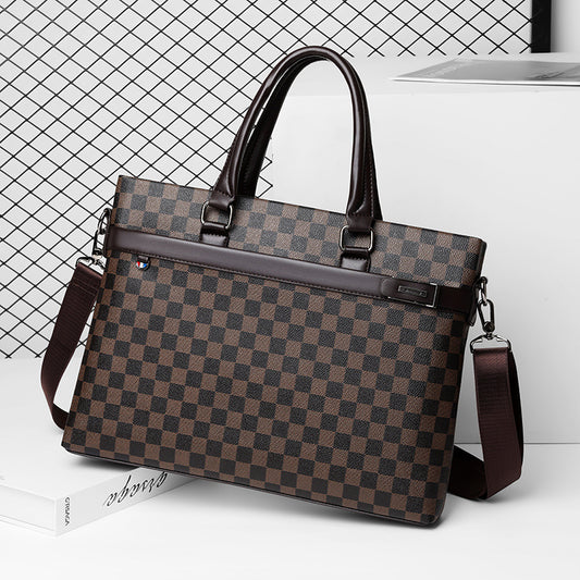 Men's Plaid Fashion Large Capacity Business Computer Men's Handbags