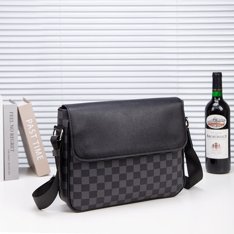 Men's Fashion Plaid Korean Leather Personality Stylish Men's Messenger Bags