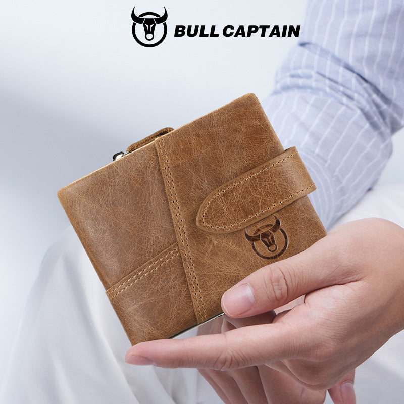 Men's Bull Captain Leather Horizontal Green Retro Men's Wallets