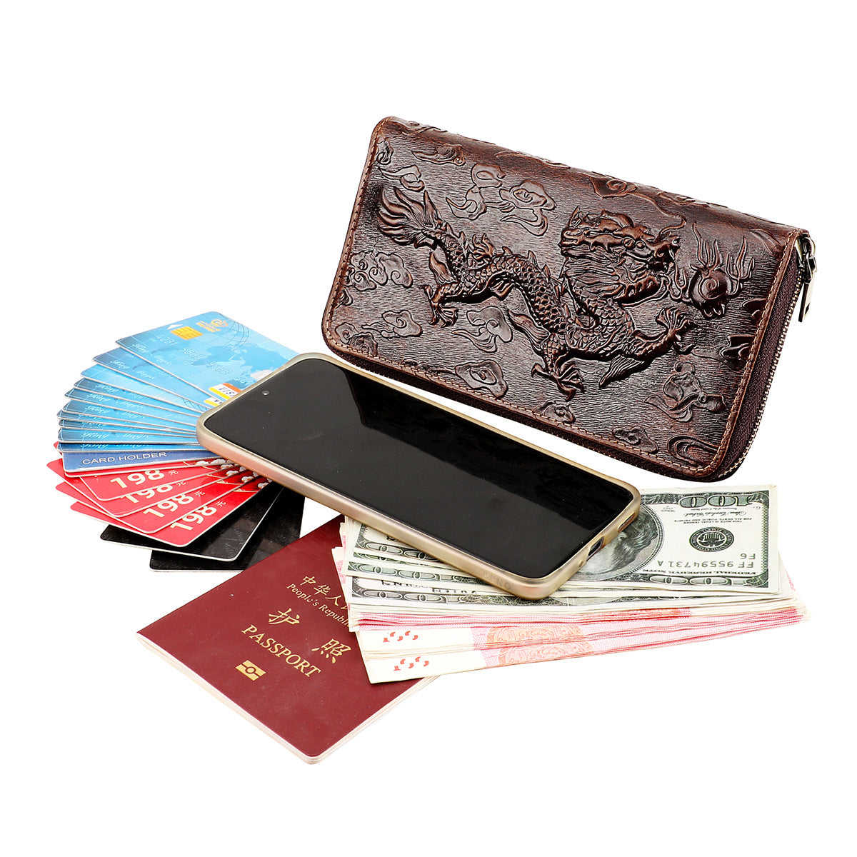 Women's & Men's Three-dimensional Dragon Zipper Swiping Personalized Large Capacity Clutch Ladies Wallet