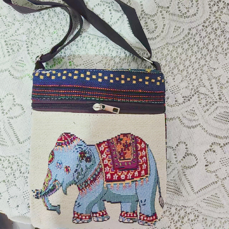 Women's Elephant Owl Shopping Canvas Trendy Women's Messenger Bag