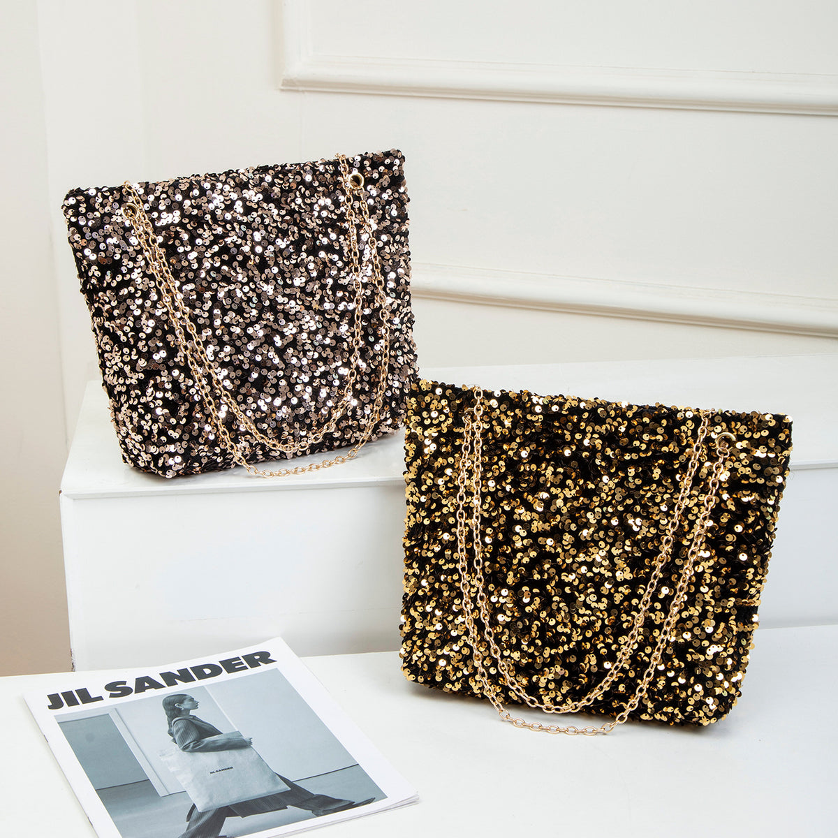 Women's Korean Style Fashionable Sequined High-grade Underarm Chain Large Capacity Bags