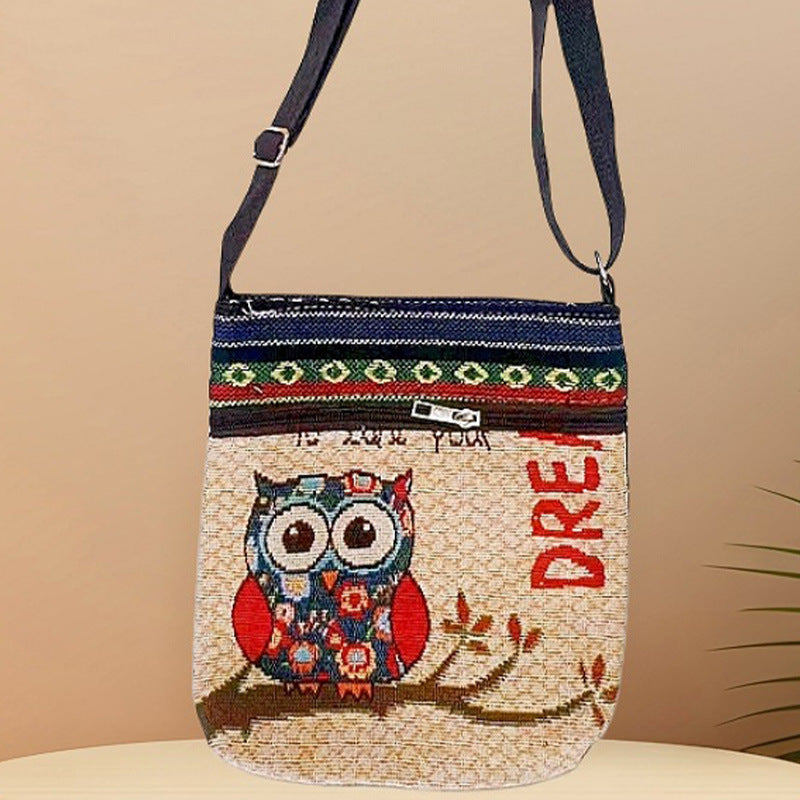 Women's Elephant Owl Shopping Canvas Trendy Women's Messenger Bag