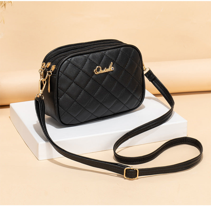 Large Capacity Triple Zipper Fashionable Simple Women's Messenger Bag