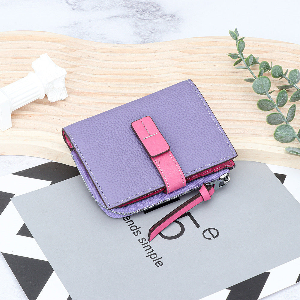 Women's Leather Contrast Color Short Fashion Fold Ladies Wallets