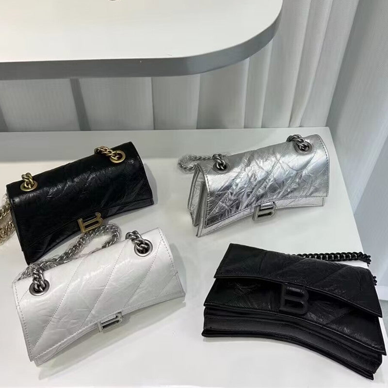 Women's High-grade First Layer Cowhide Hourglass Pleated Bags