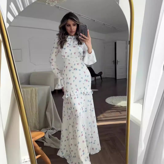 Spring Gentle Fresh Floral Flounce Long Dresses