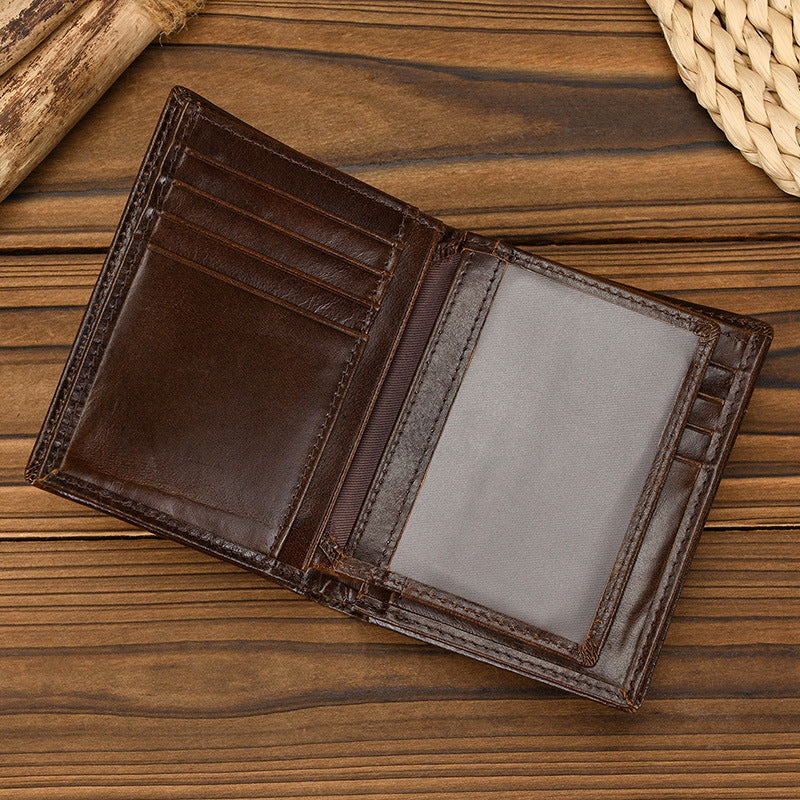Women's & Men's Three-fold Genuine Leather For Swiping First Layer Cow Oil Two-fold Men's Wallet