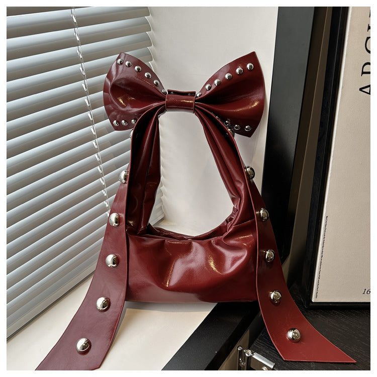 Women's Personality Rivets Bow Style Large Capacity Fashion Trendy Women's Shoulder Bag